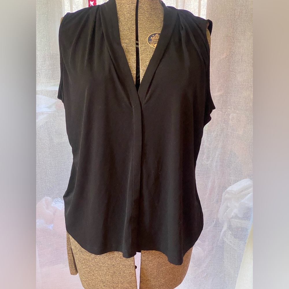 Calvin Klein Black Sleeveless V-Neck Top Sz XL Workwear Businesswear Minimalist